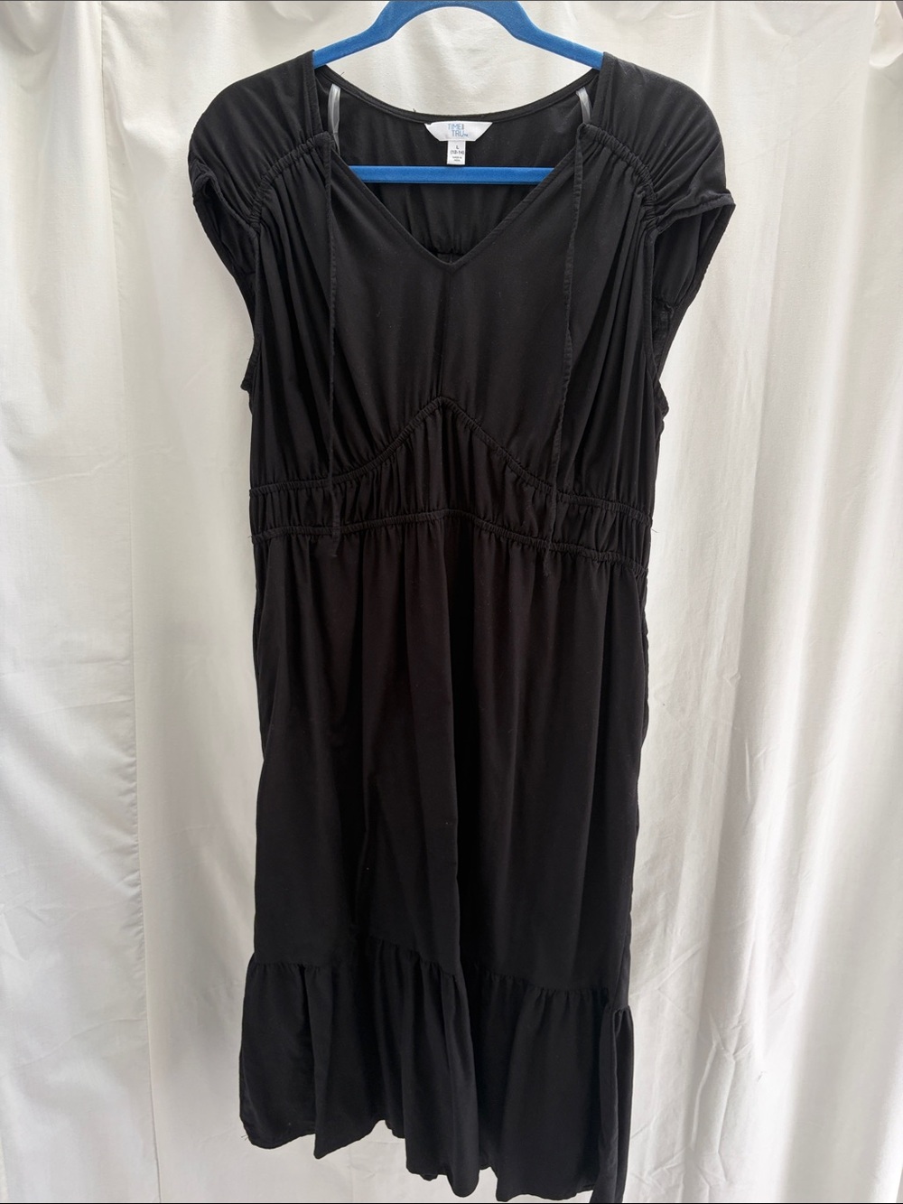 Time and Tru Black V-Neck cotton blend Tiered Maxi Dress